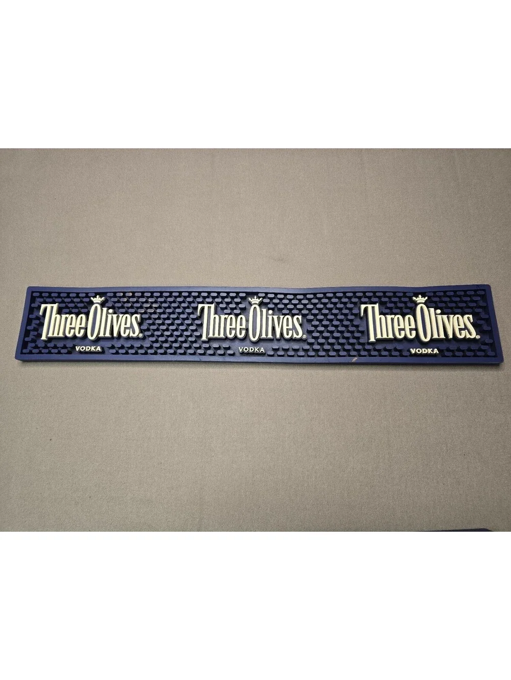 Three Olives Vodka Rubber Bar Mat Spill Rail Home Bar Pub 21.5
